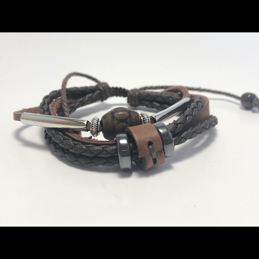Multi charm beaded leather bracelet